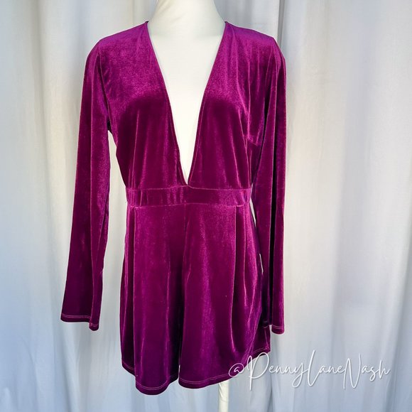 Charlotte Russe Pants - Charlotte Russe Deep V Neck Velvet Romper Purple